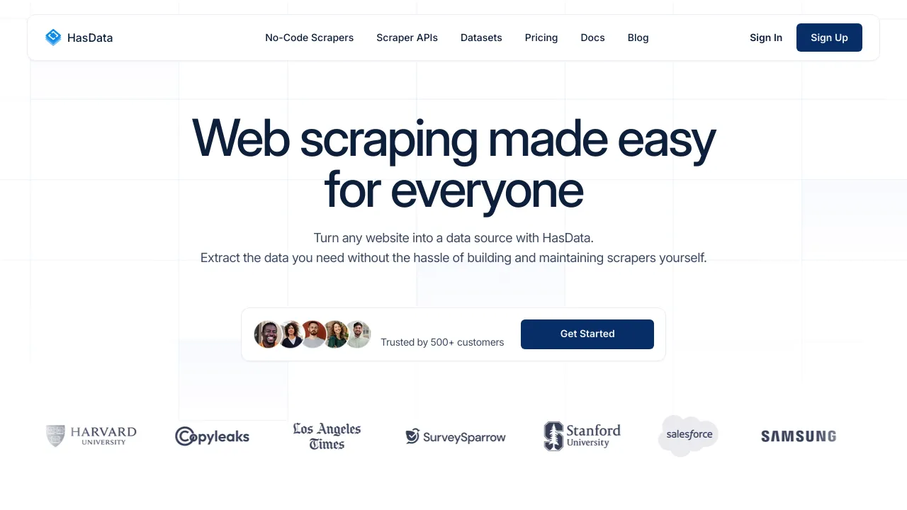 Screenshot of HasData website