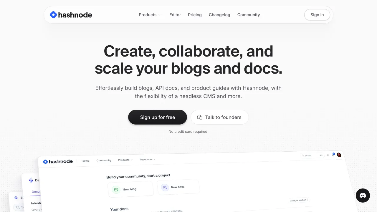 Screenshot of Hashnode website