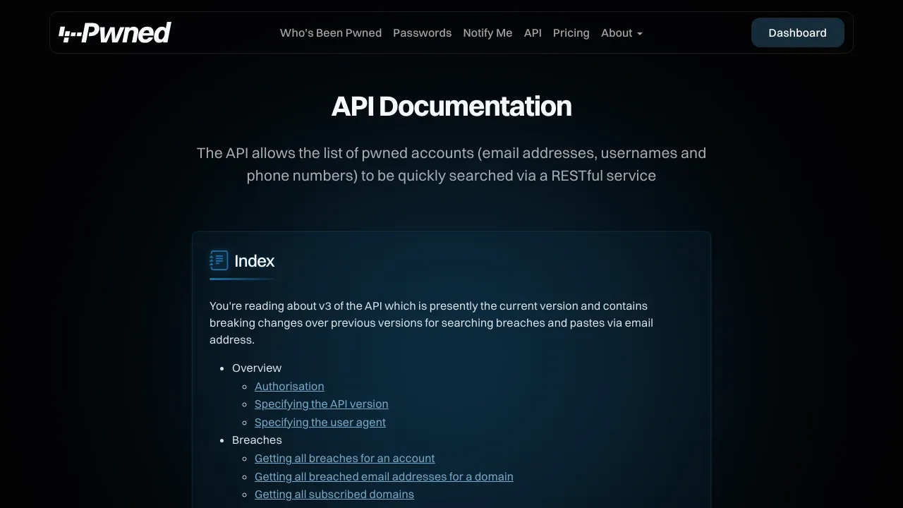 Screenshot of Have I Been Pwned website