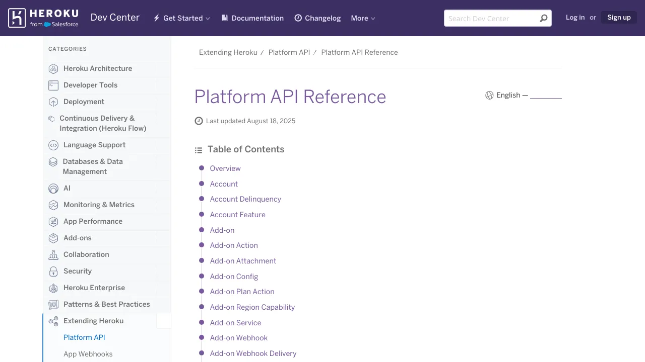 Screenshot of Heroku website