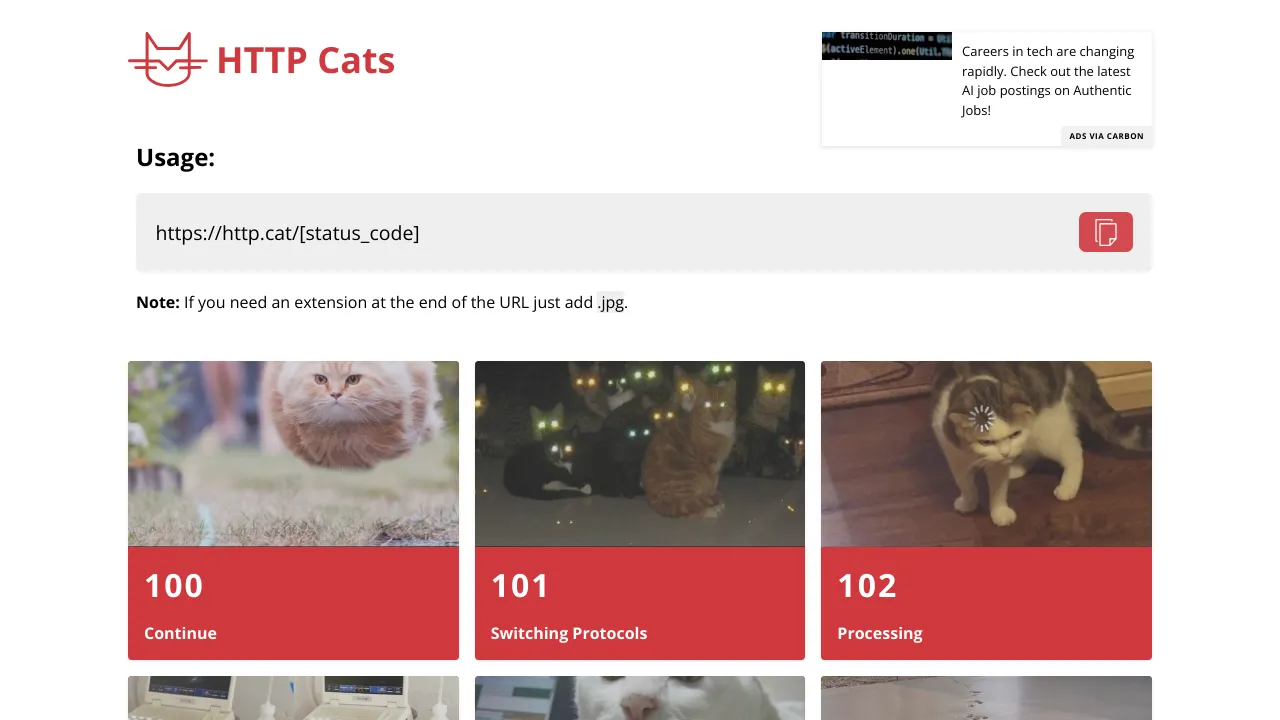 Screenshot of HTTP Cat website