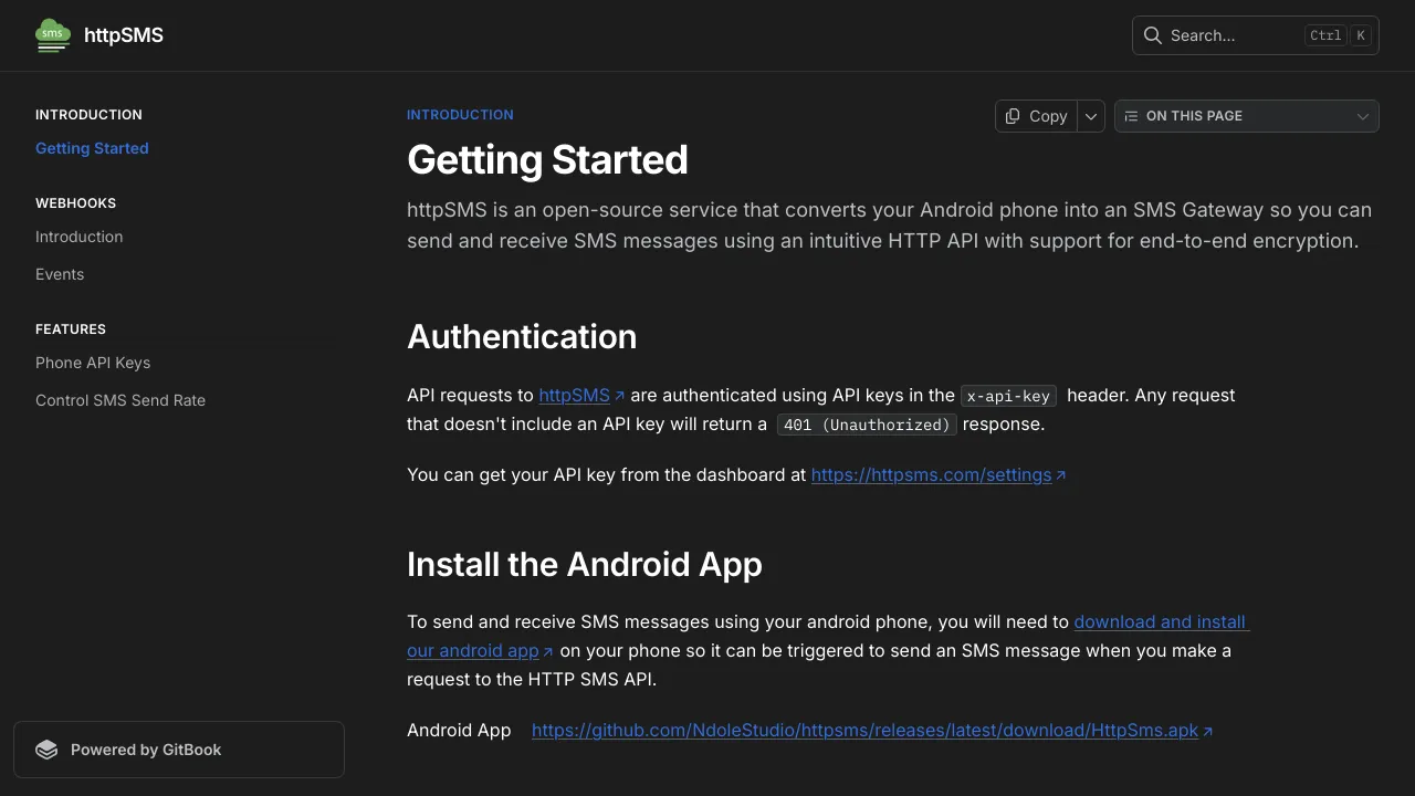 Screenshot of httpSMS website