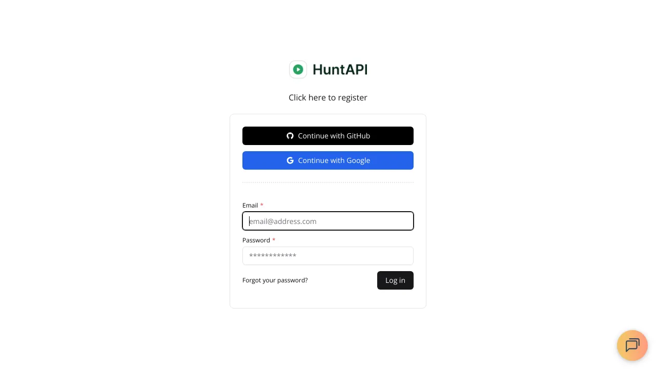 Screenshot of HuntAPI website