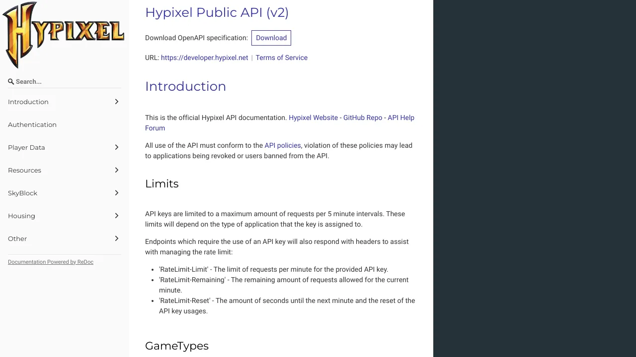 Screenshot of Hypixel website