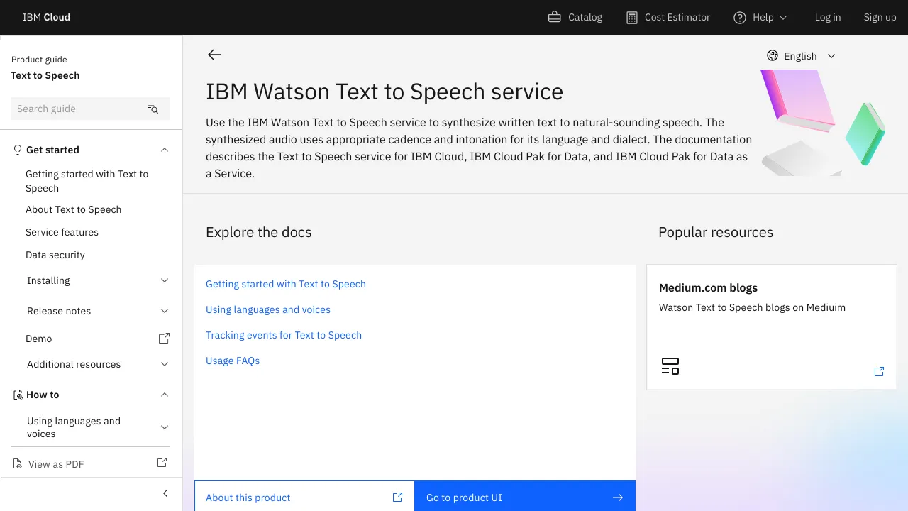 Screenshot of IBM Text to Speech website