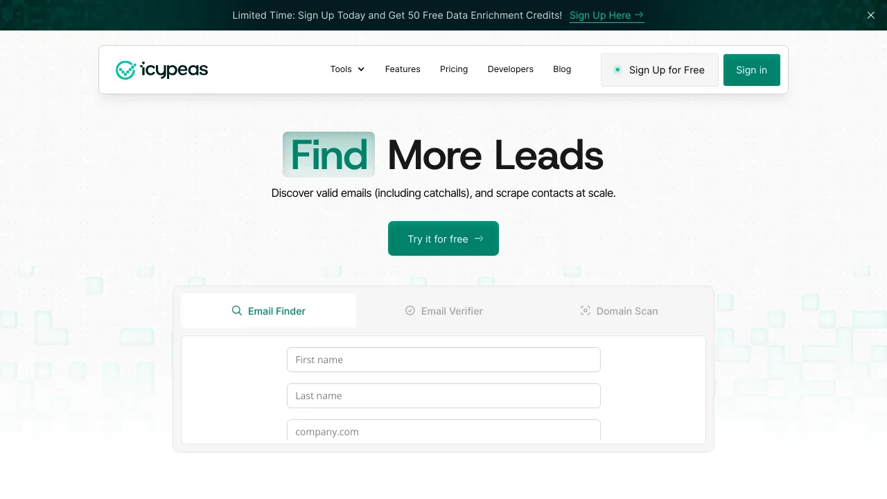 Screenshot of Icypeas website