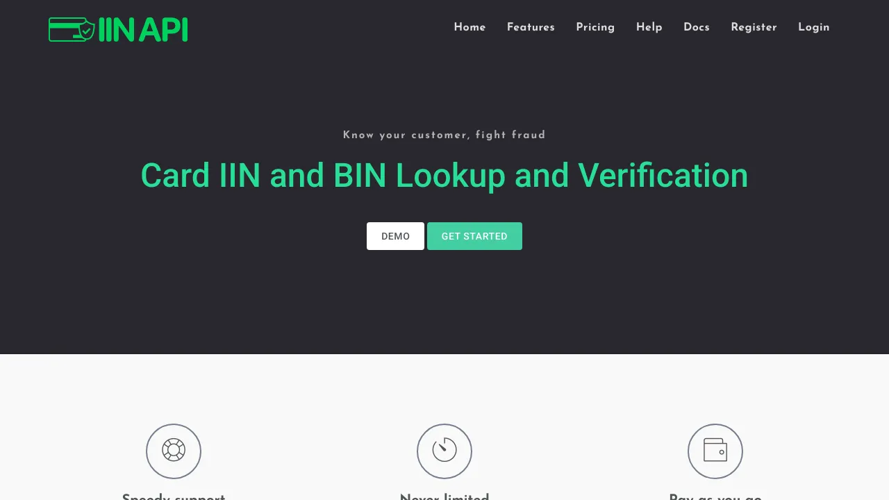 Screenshot of IIN API website