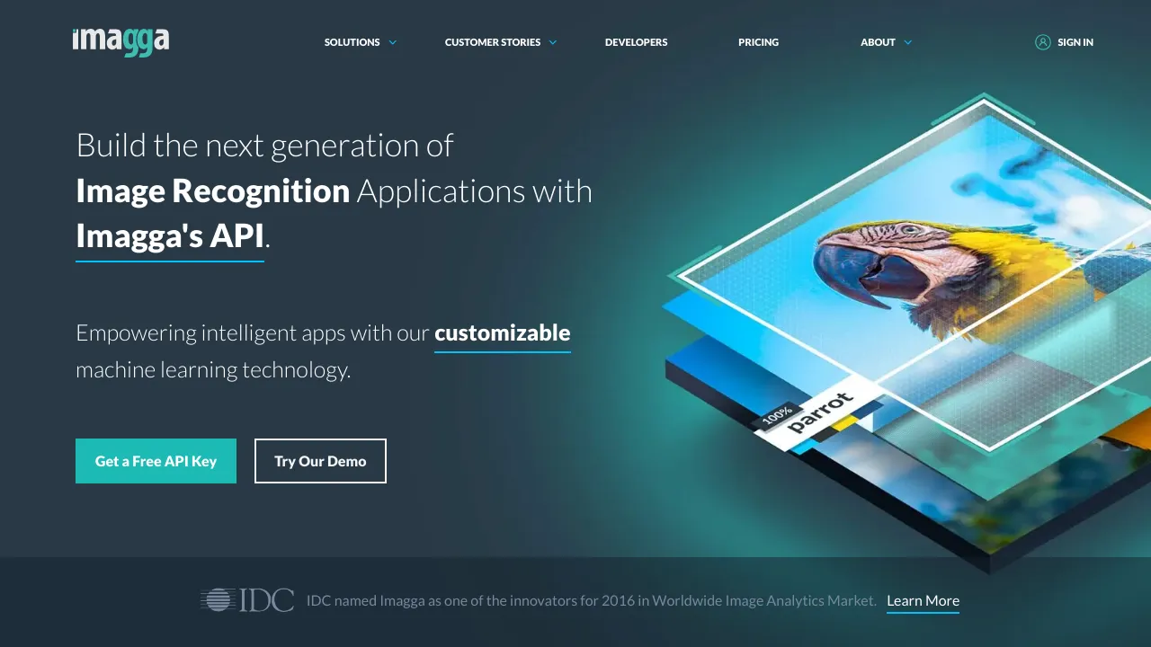 Screenshot of Imagga website