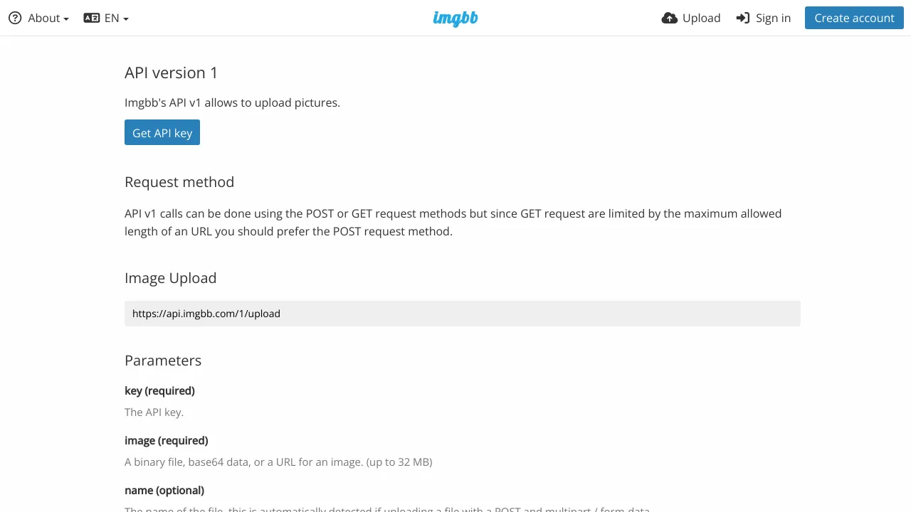 Screenshot of Imgbb website