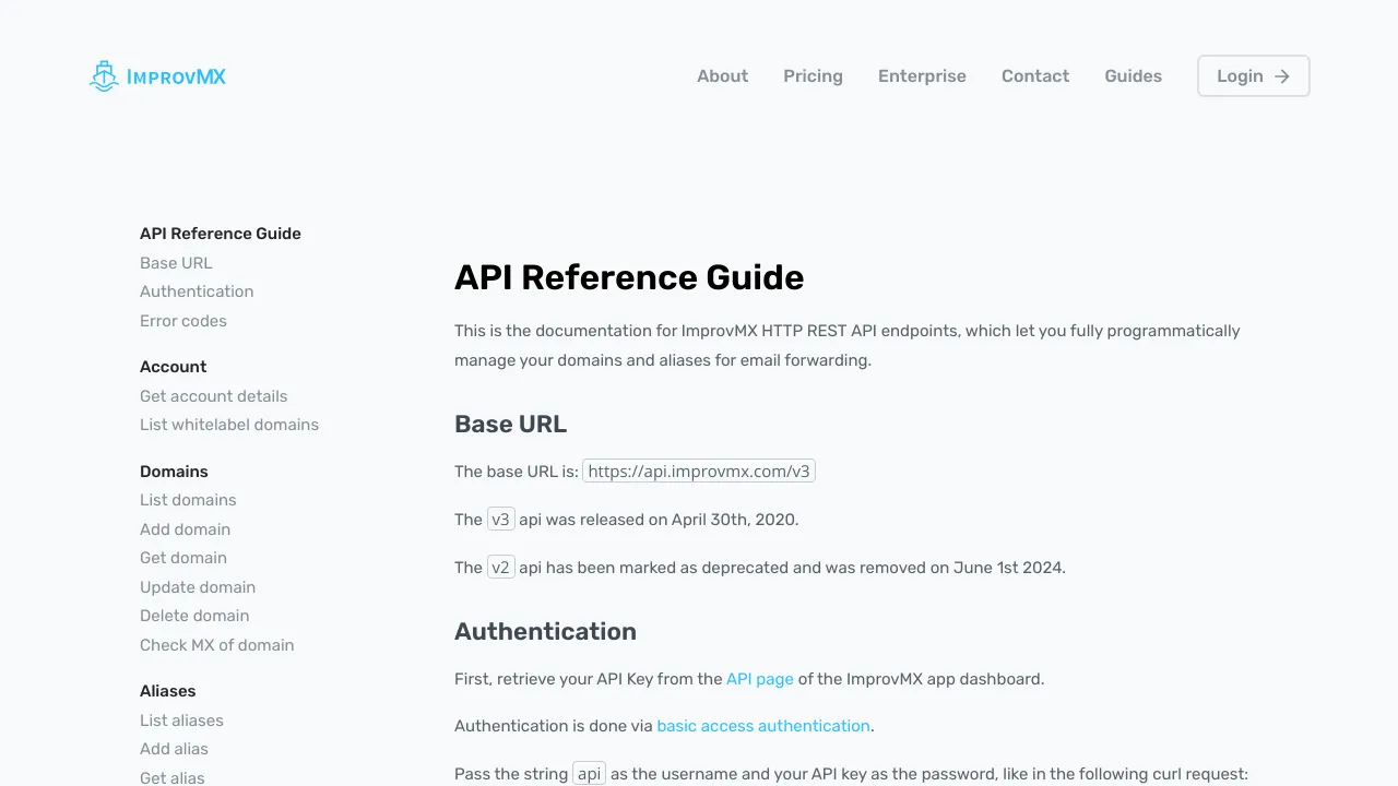 Screenshot of ImprovMX website