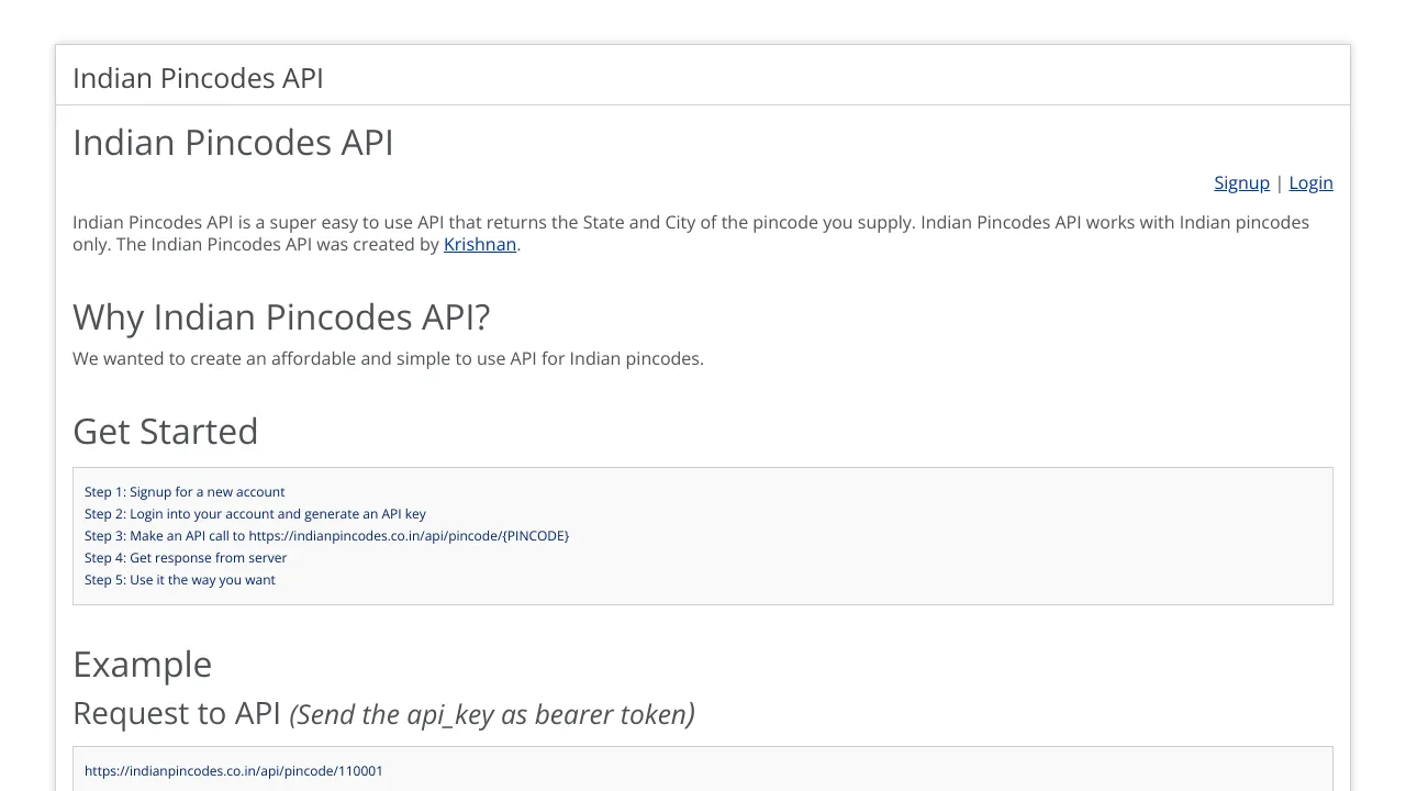 Screenshot of IndianPincodes website