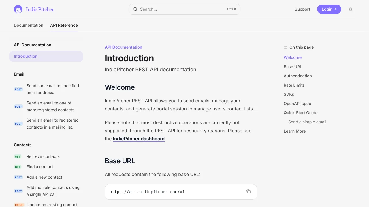 Screenshot of IndiePitcher website