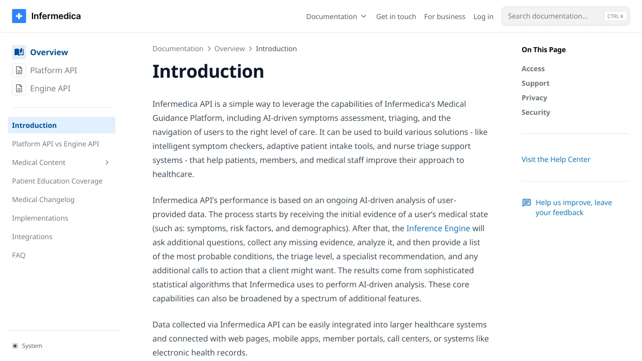 Screenshot of Infermedica website