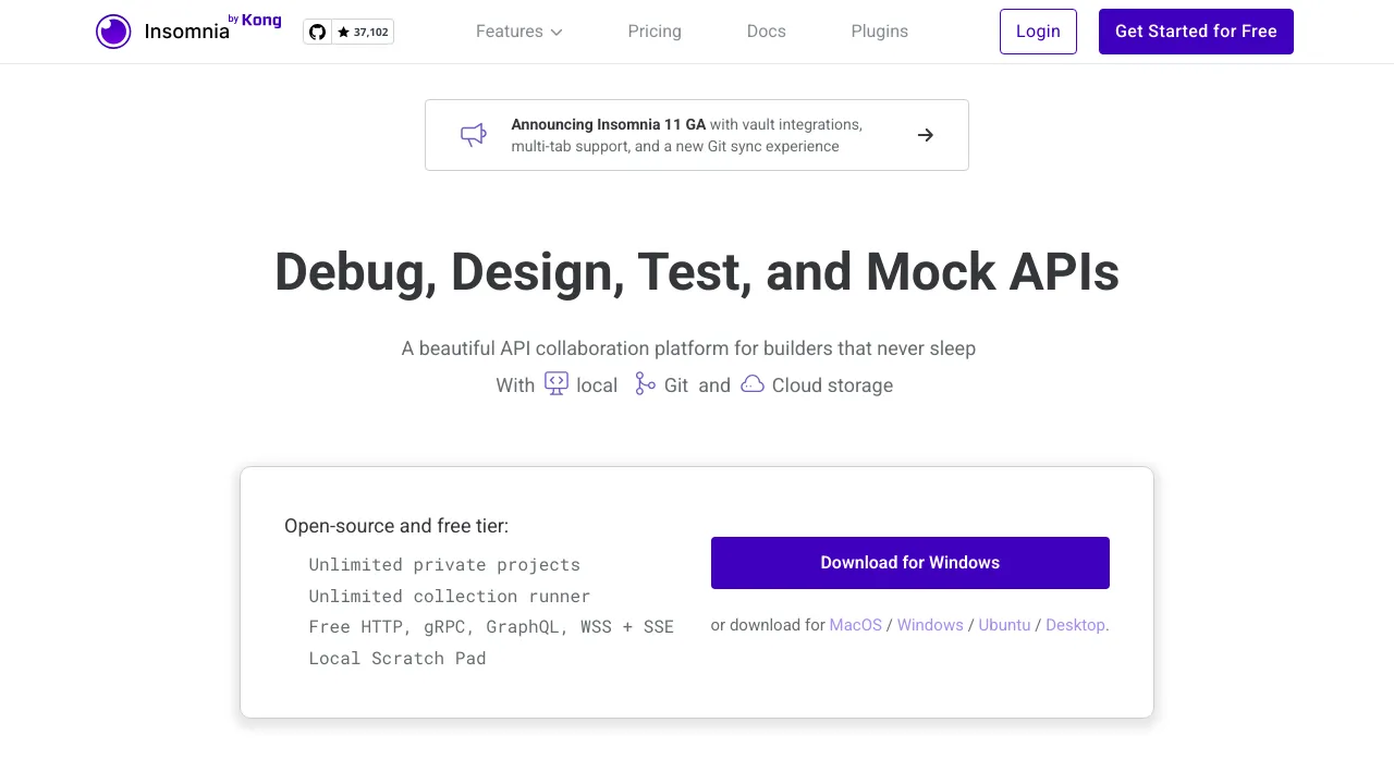 Screenshot of Insomnia website
