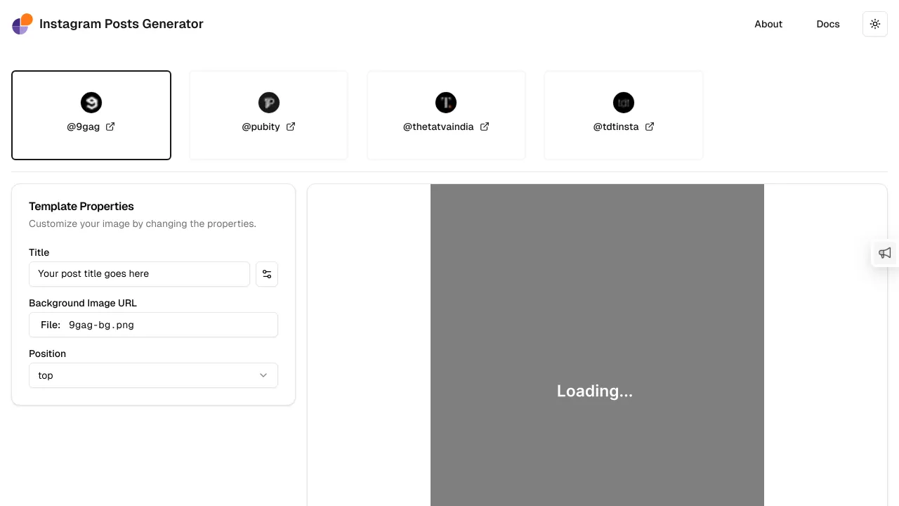 Screenshot of Instagram Posts Generator website