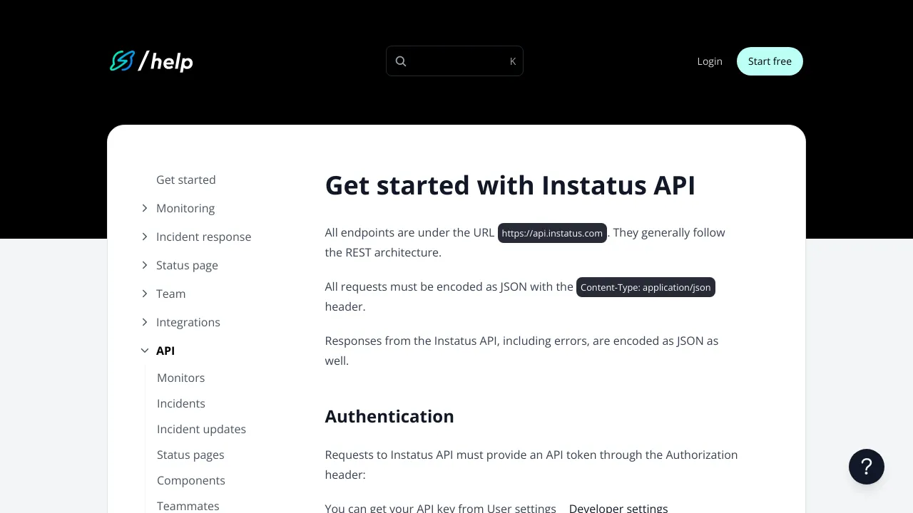 Screenshot of Instatus website