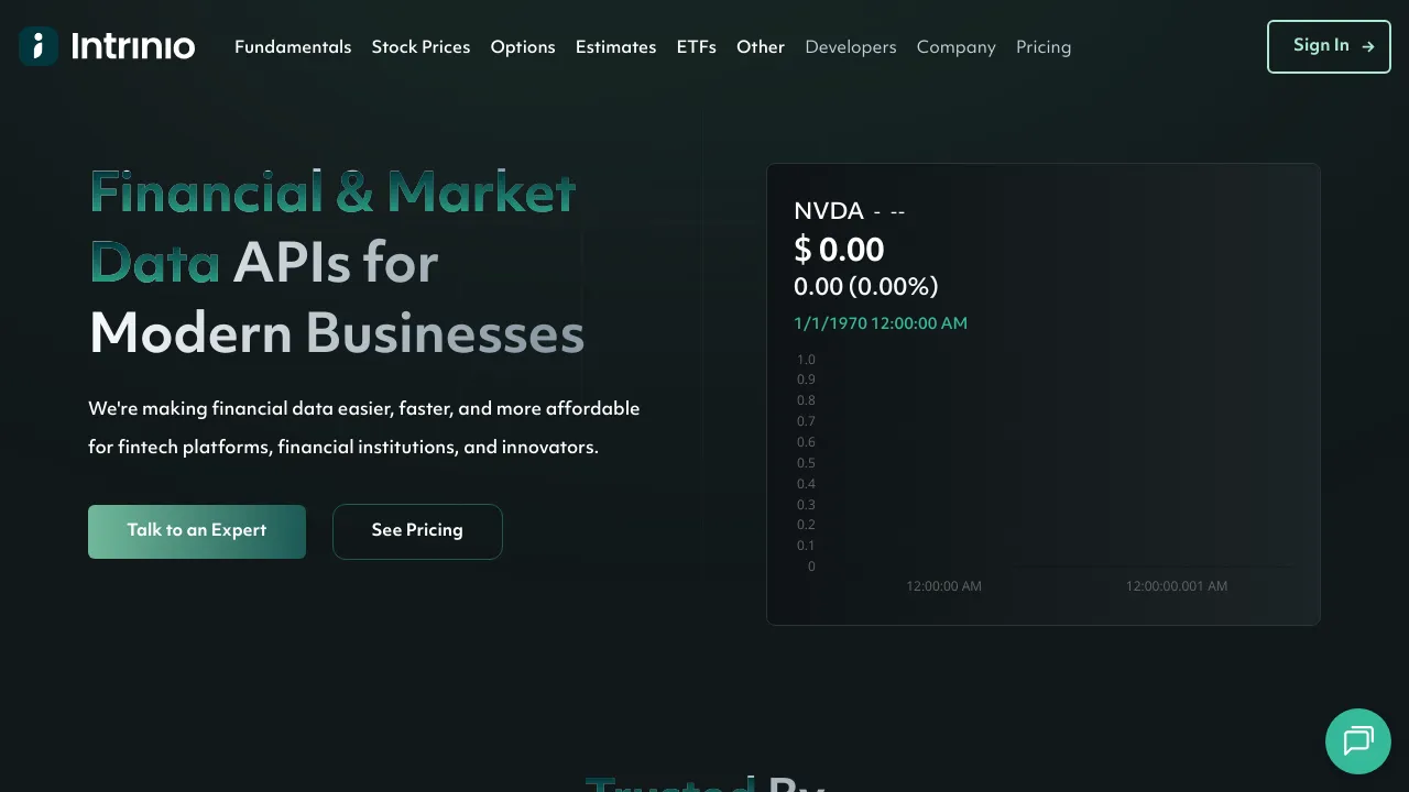 Screenshot of Intrinio website