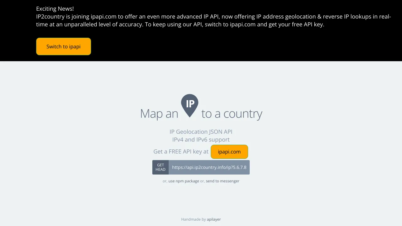 Screenshot of IP 2 Country website
