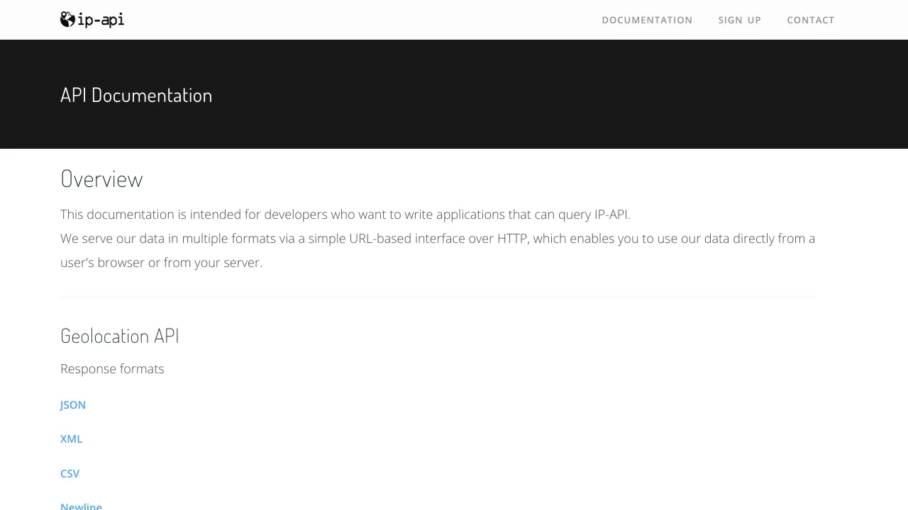 Screenshot of ip-api website