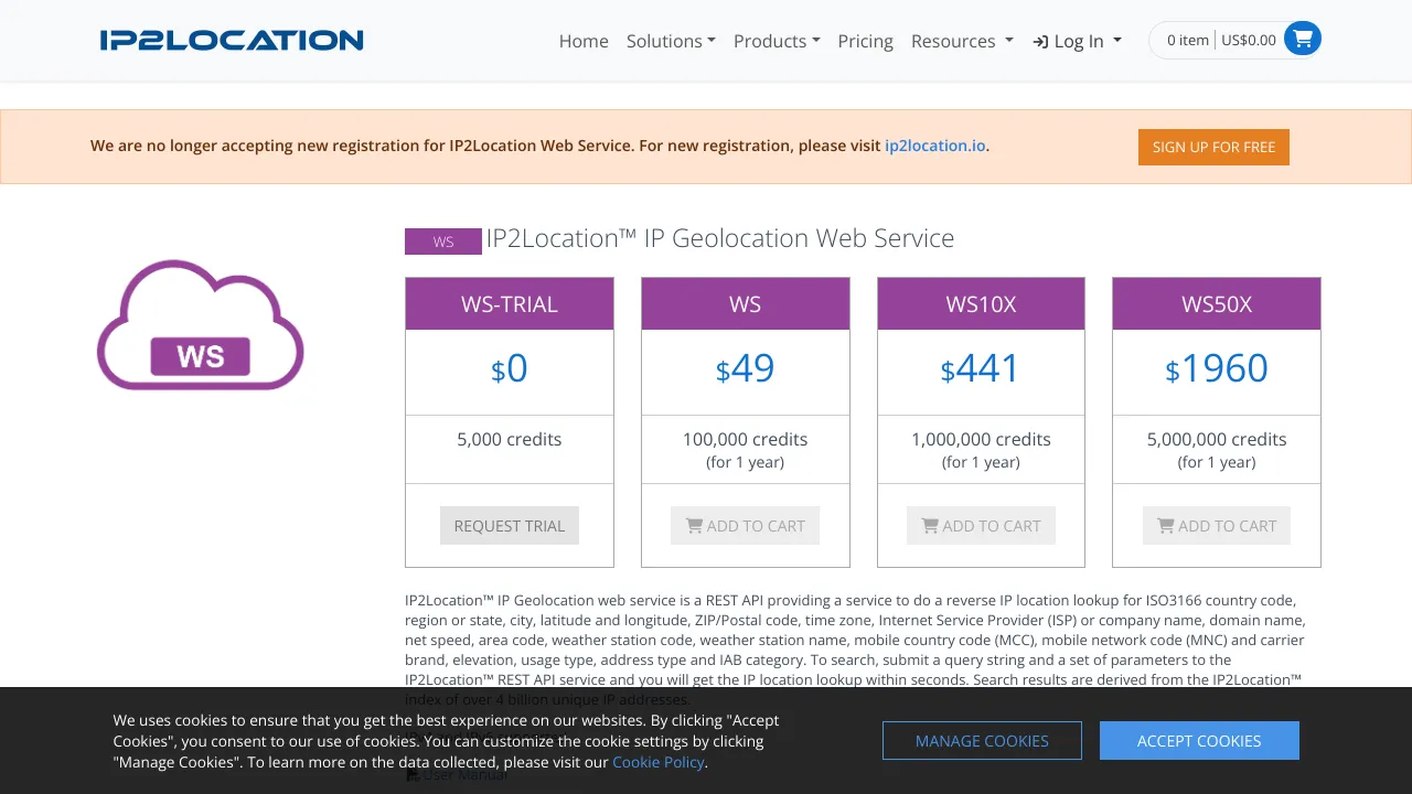 Screenshot of IP2Location website