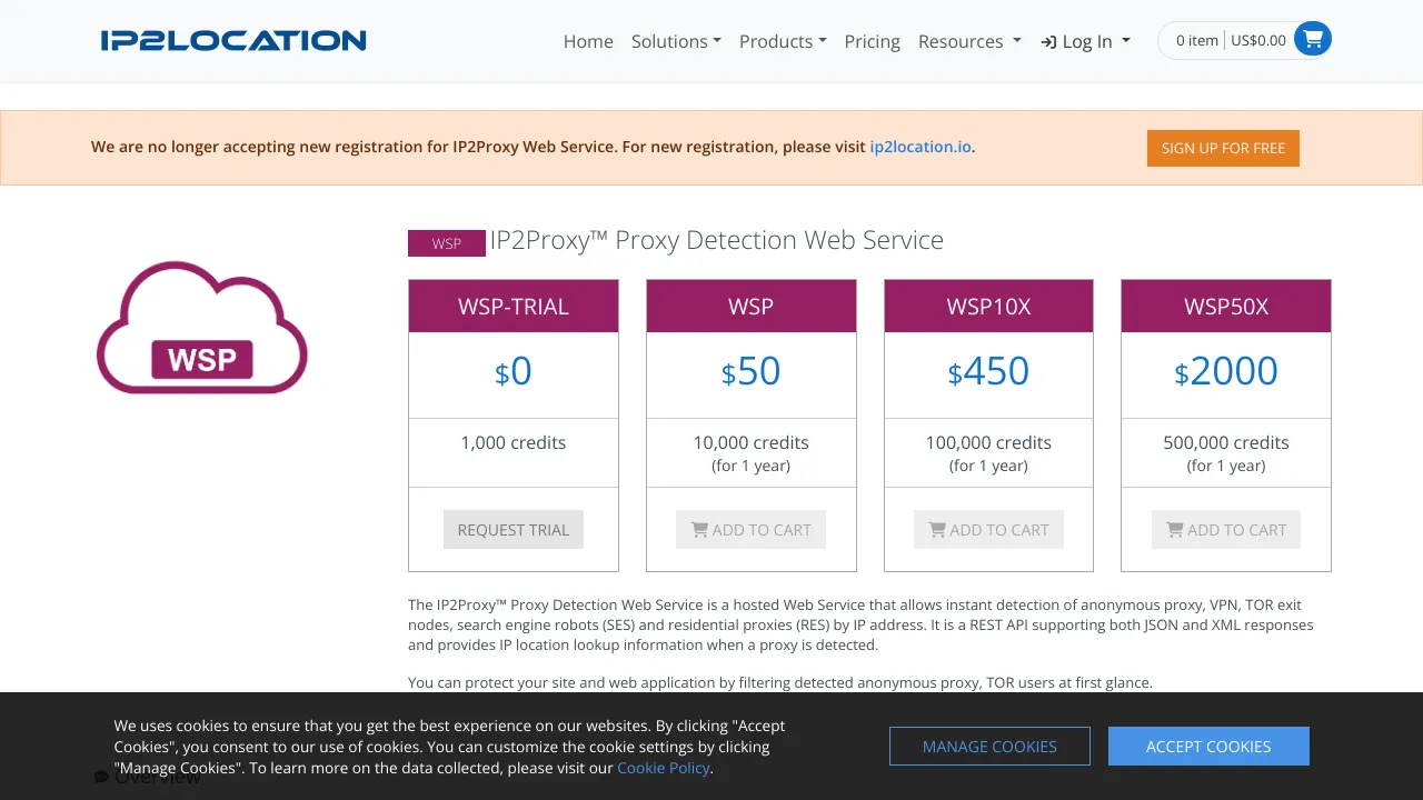 Screenshot of IP2Proxy website