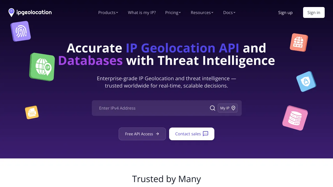Screenshot of ipgeolocation website