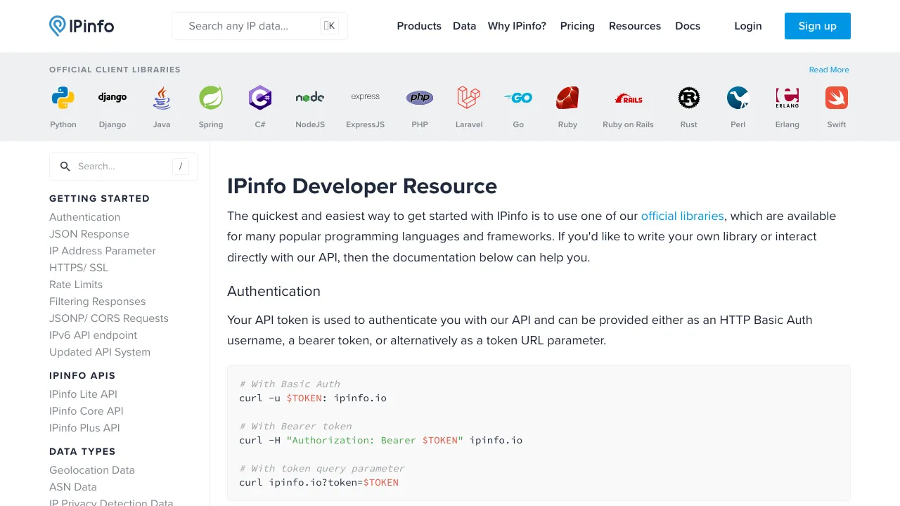 Screenshot of IPinfo website