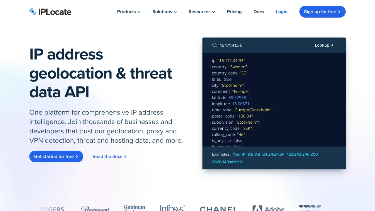 Screenshot of IPLocate website