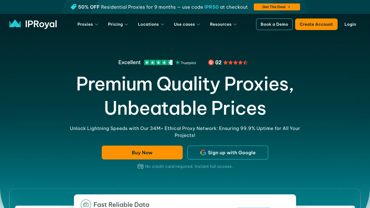 Screenshot of IPRoyal website