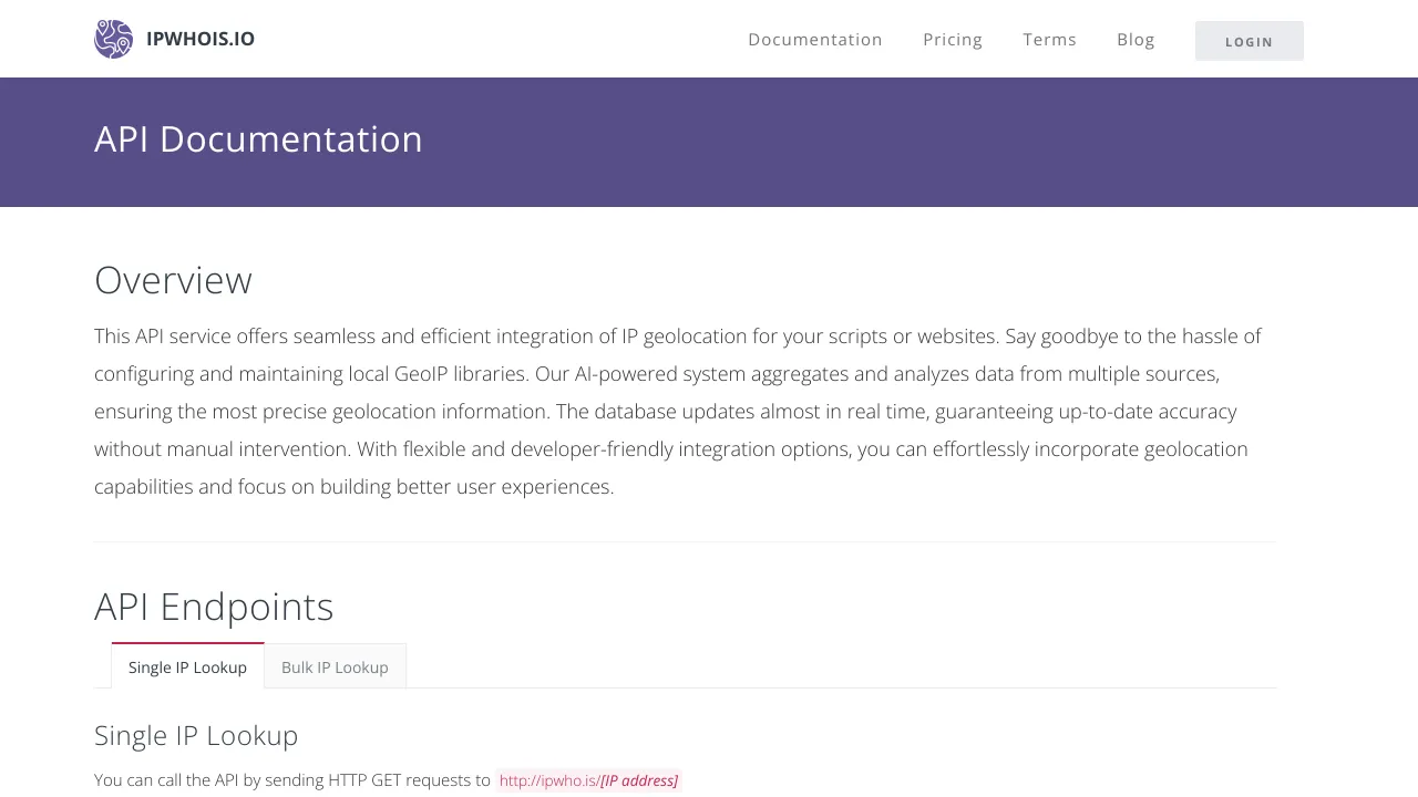 Screenshot of IPWhois website