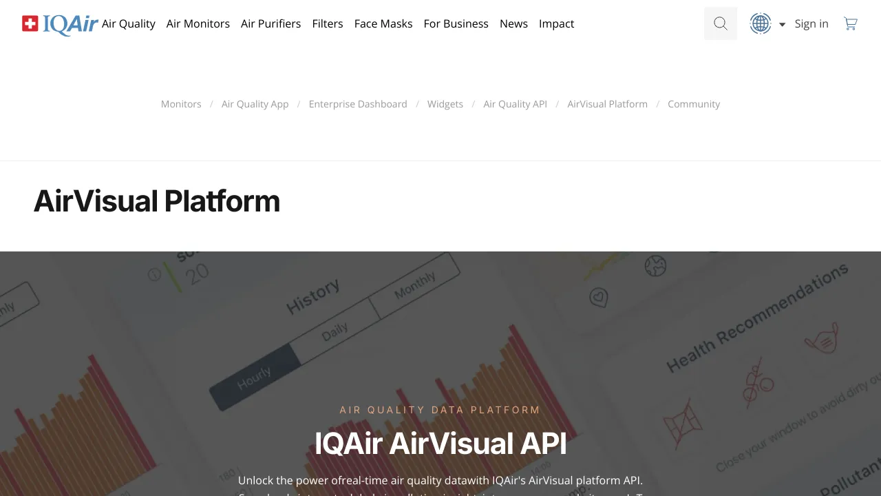 Screenshot of IQAir website