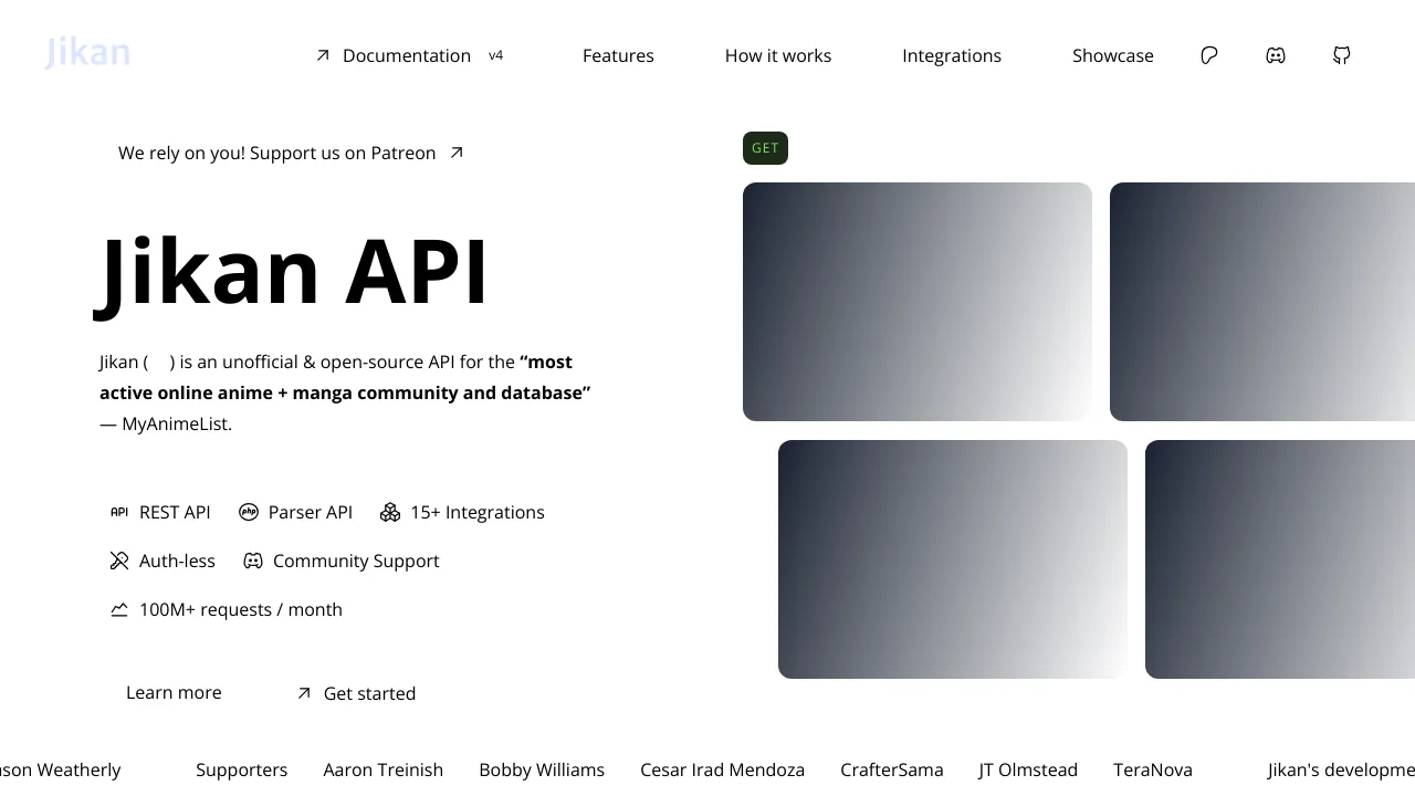 Screenshot of Jikan website
