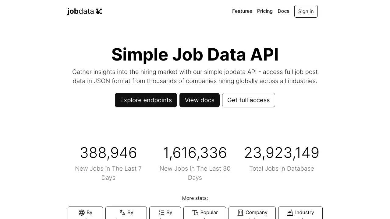 Screenshot of jobdata API website