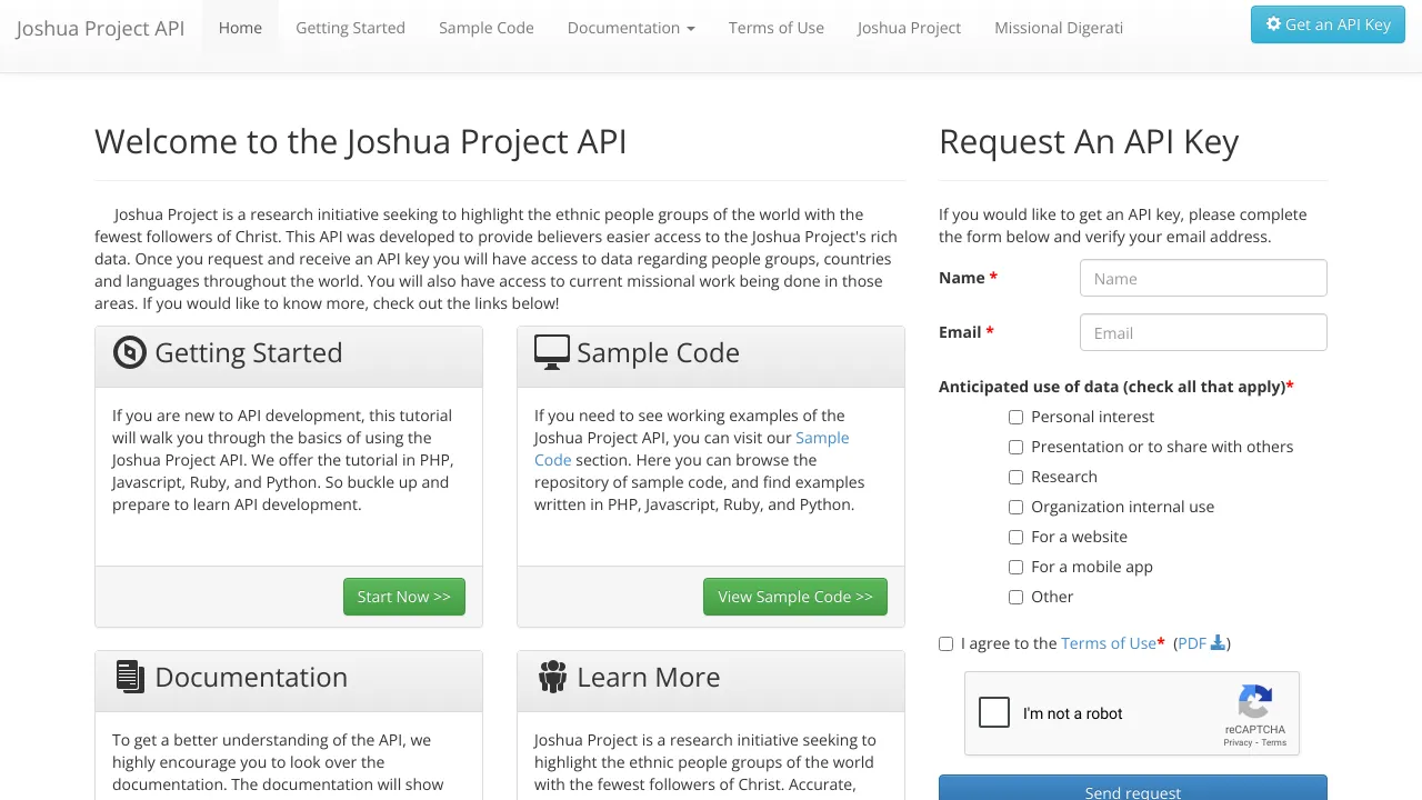 Screenshot of Joshua Project website