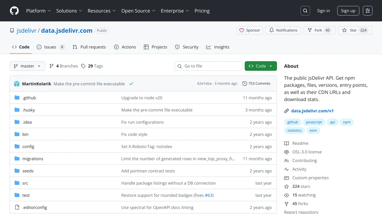 Screenshot of jsDelivr website