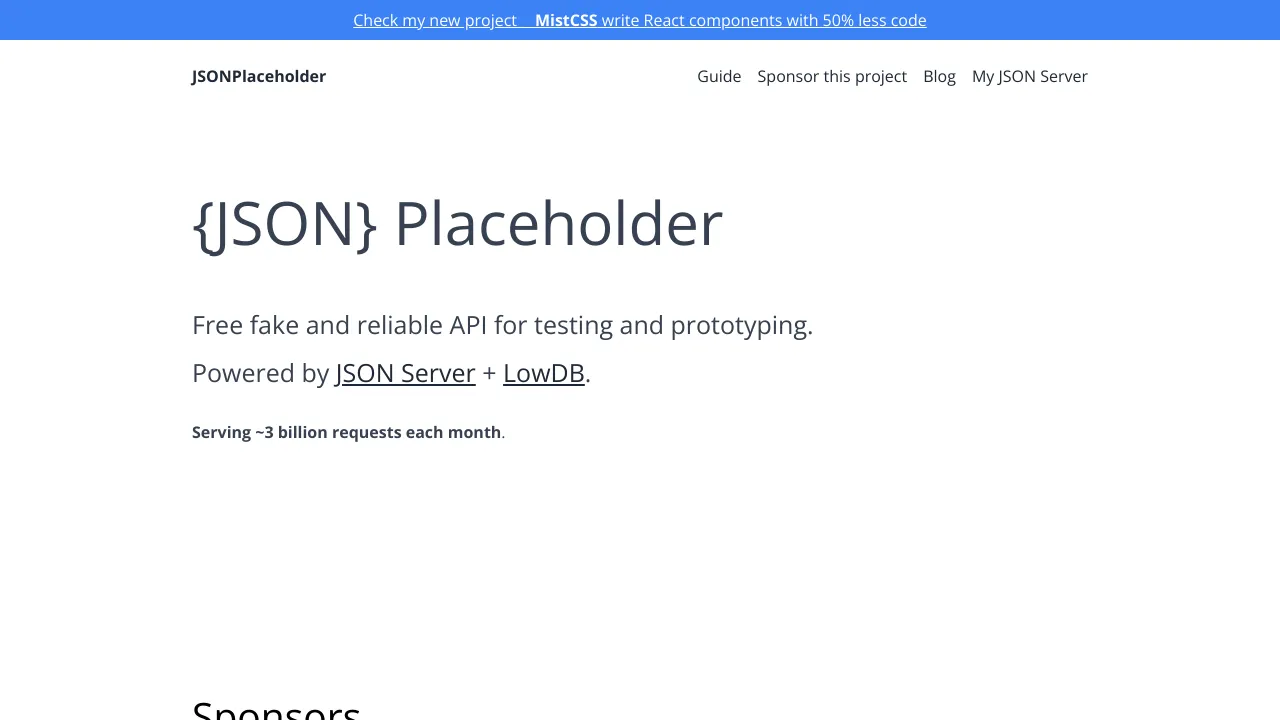 Screenshot of JSONPlaceholder website