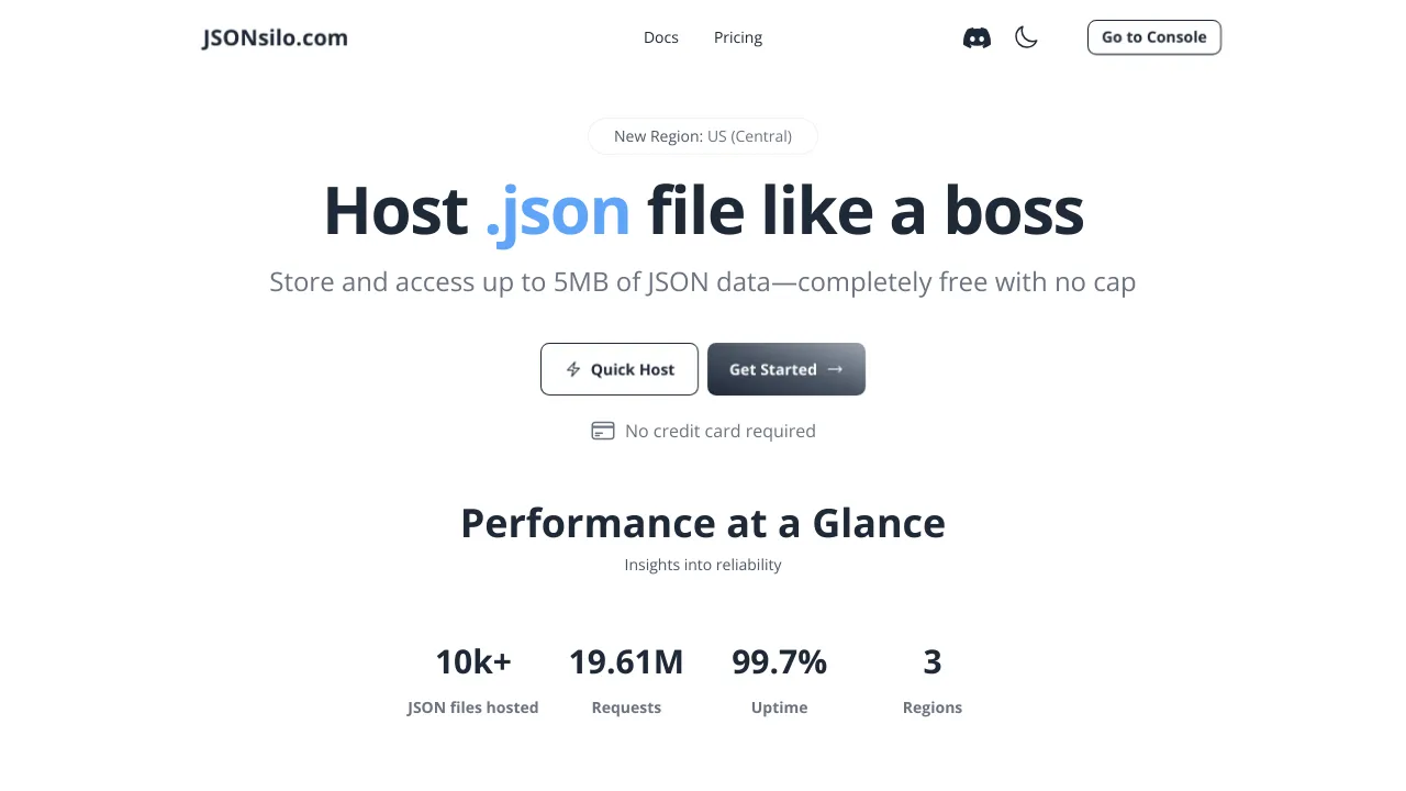 Screenshot of JSONsilo.com website