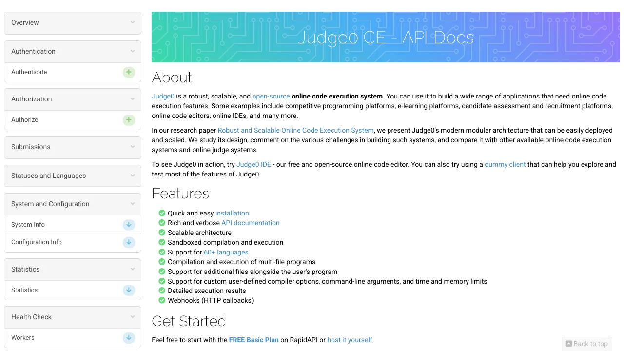 Screenshot of Judge0 CE website