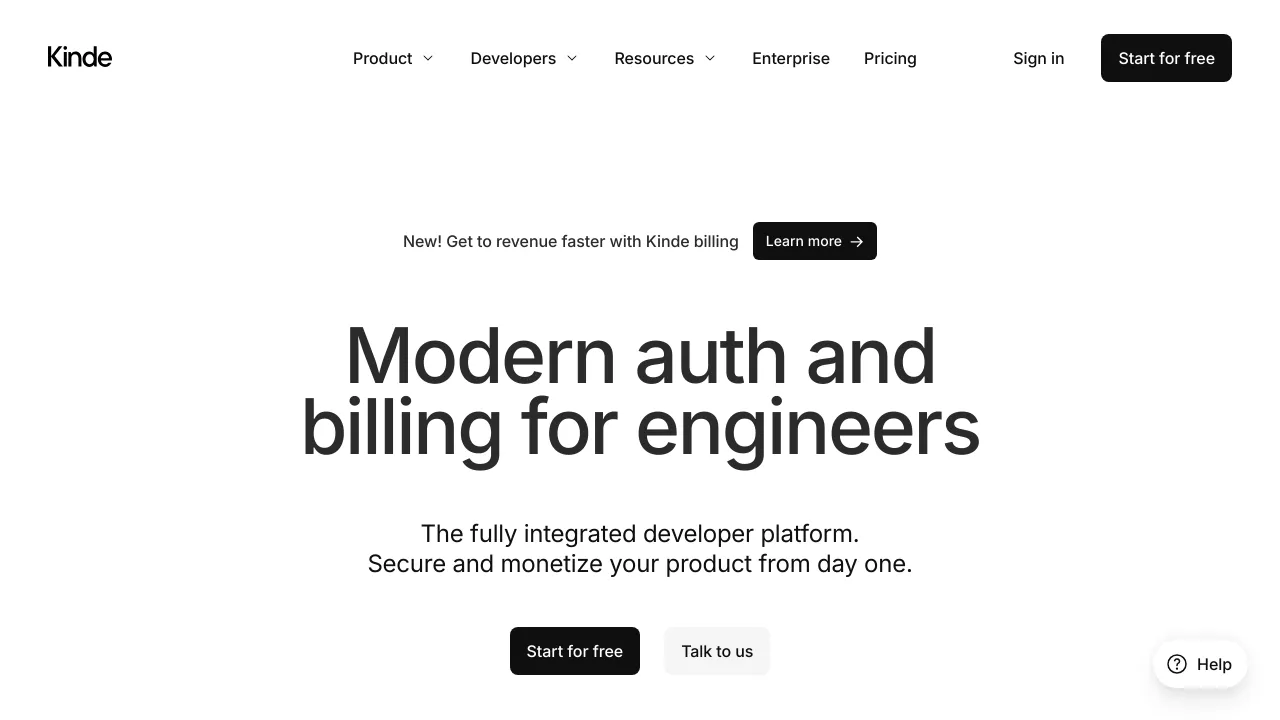 Screenshot of Kinde website