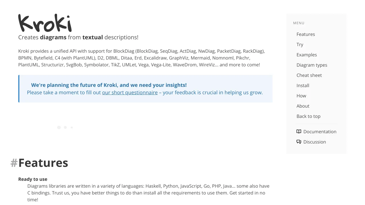 Screenshot of Kroki website