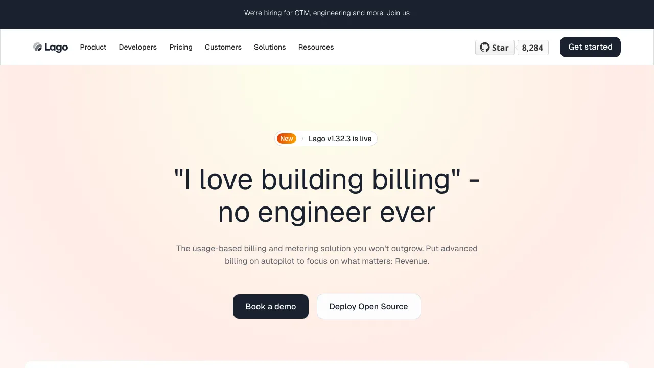 Screenshot of Lago website