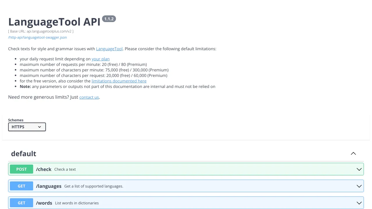 Screenshot of LanguageTool website