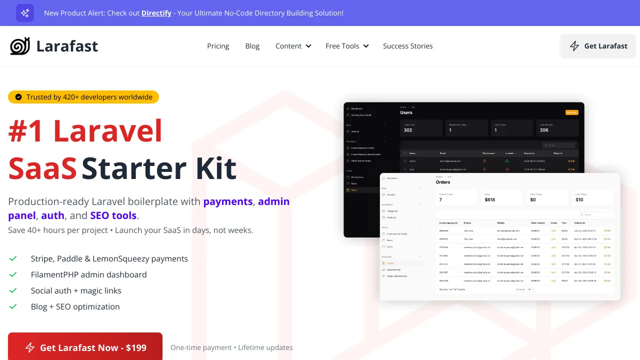 Screenshot of Larafast website