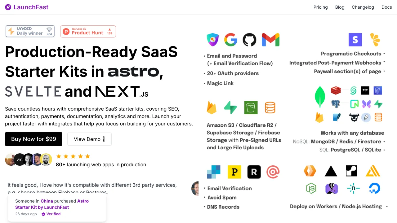 Screenshot of LaunchFast website