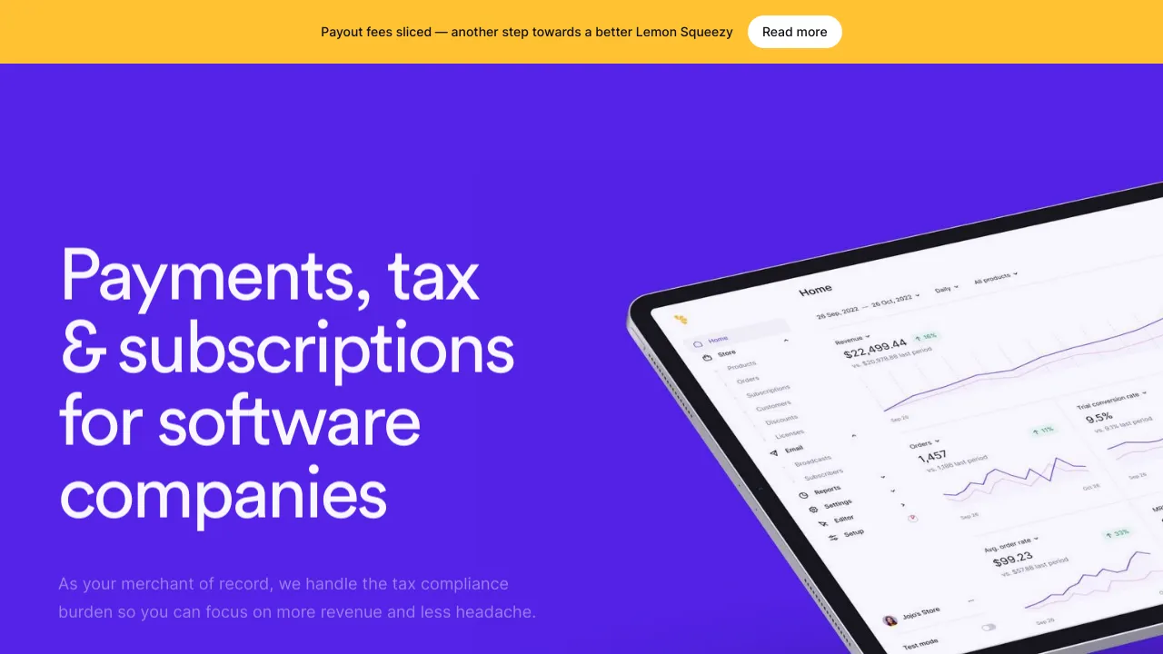 Screenshot of Lemon Squeezy website
