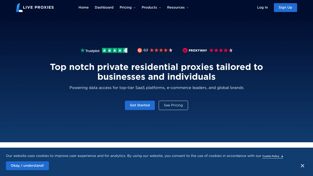 Screenshot of Live Proxies website