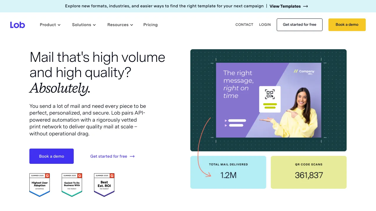 Screenshot of Lob.com website