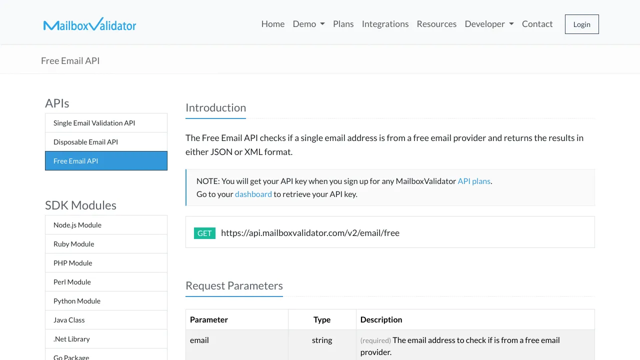 Screenshot of MailboxValidator website