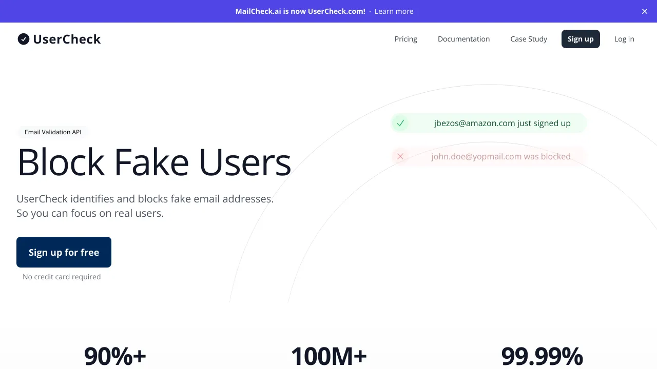 Screenshot of MailCheck.ai website