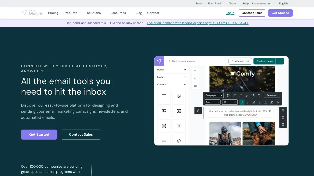 Screenshot of Mailjet website